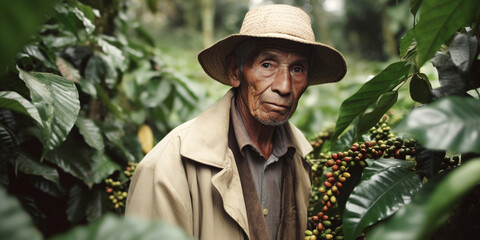 A farmer on arabica coffee plantation. Genrative AI.