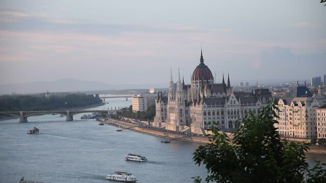 Hungarian Parlament Building and Danube River In Budapest