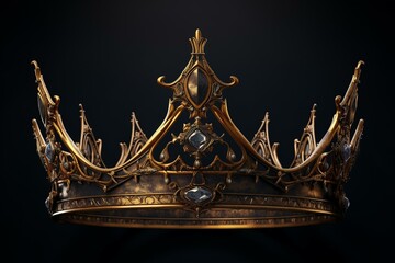 Regal gold crown on dark background. Medieval fantasy key visuals. Generative AI