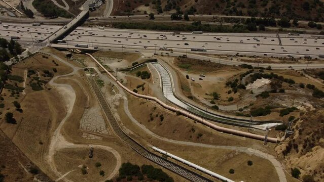 Aerial View of Traffic on Interstate 5 Freeway, Sylmar, Los Angeles County