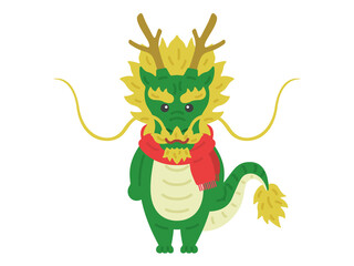 Fototapeta premium マフラーを巻いた、龍のキャラクターのイラスト