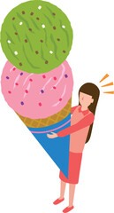 大きなアイスクリームを持った女の子