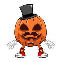 Vector mascot, cartoon and vintage halloween illustration with a mustache, bow tie and wearing a long hat