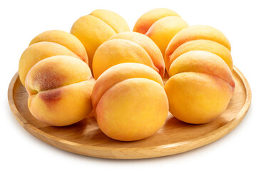 Fresh Yellow Peach isolated on white background, Yellow Peach fruits on white With work path.