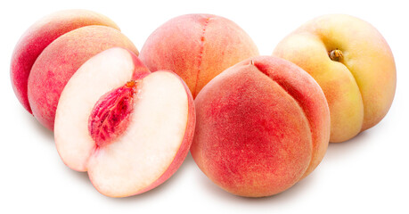 Peach fruit isolated on white background, Fresh Peach on White Background With clipping path. 