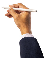 Businessman hand's using a digital pen to sign documents isolated on white background, With work path.