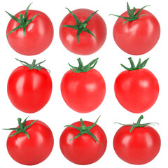 Set of fresh ripe cherry tomatoes isolated on white