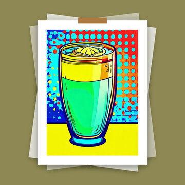 A glass of lemonade; a colorful glass half-full on a bright neutral background.