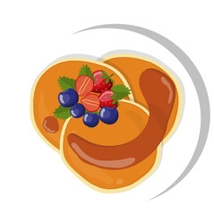 Pancakes  Illustration with Berries Toping on a plate