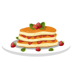 Pancakes  Illustration with Strawberry with Layered on the plate