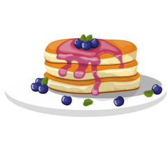 Pancakes  Illustration with Blueberry Toping Layered on the plate