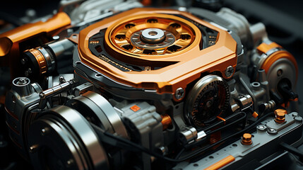 closeup of a car engine,hyper realistic