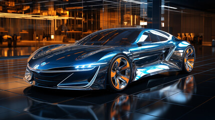 Fototapeta na wymiar drawing of a concept car, drawn in a 3D hologram