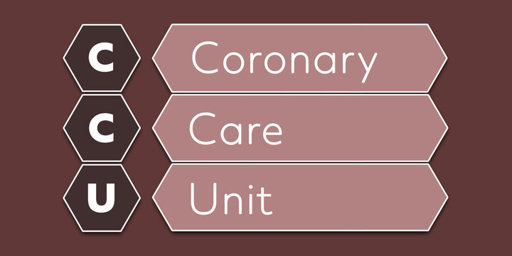 CCU Coronary Care Unit. An Acronym Abbreviation of a common Medical term. Illustration isolated on red background