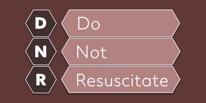 DNR Do Not Resuscitate. An Acronym Abbreviation of a common Medical term. Illustration isolated on red background