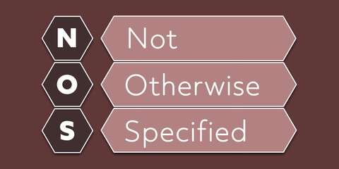 NOS Not Otherwise Specified. An Acronym Abbreviation of a common Medical term. Illustration isolated on red background - obrazy, fototapety, plakaty