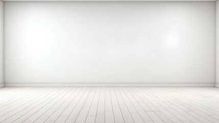 Empty light interior background. White textured empty wall and wooden light floor with lighting. generative AI