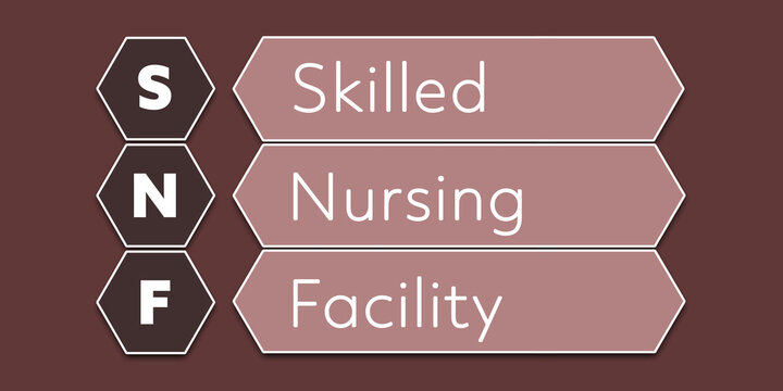 SNF Skilled Nursing Facility. An Acronym Abbreviation of a common Medical term. Illustration isolated on red background