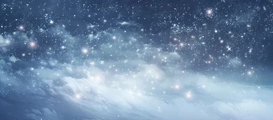 fondo cielo invernal azul oscuro con bokeh brillante desenfocado sobre campo nevado © Helena GARCIA
