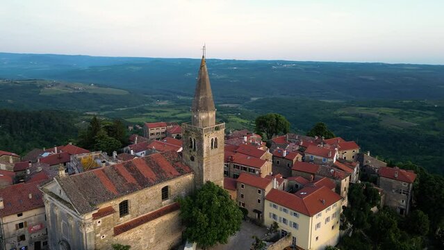 Aerial view of the old town of Groznjan, in Istria, Croatia.
