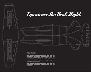 retro airplane blueprint design template