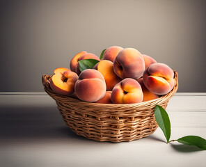 Ripe appetizing peach  fruits in an overflowing basket