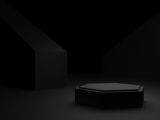 3D black podium. Geometric background.