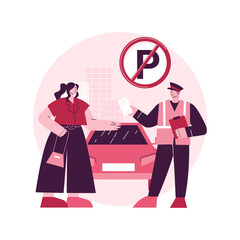 Parking fines abstract concept vector illustration. No parking zone, restricted place, penalty charge notice, rules violation, fine ticket, online payment term, vehicle parked abstract metaphor.