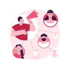 Word of mouth marketing abstract concept vector illustration. Word of mouth advertising, recommendations strategy, social media influencer, referral sales, brand loyalty abstract metaphor.