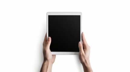 Generative AI : white tablet with a blank empty screen in the hands