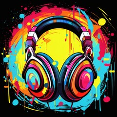 Obraz premium vibrant headphones on a stylish colorful pop art background, Generative AI