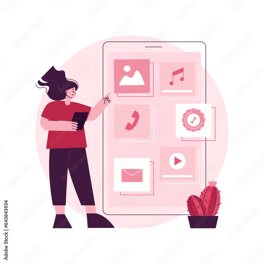 Poster native mobile app abstract concept vector illustration. smartphone application, programming language