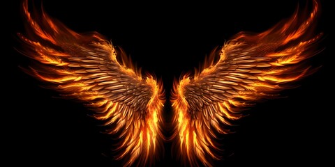 Flame wings on black background, generative ai.