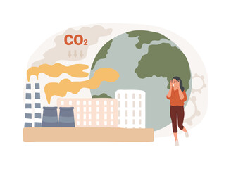 Greenhouse gas emissions isolated concept vector illustration. Greenhouse effect, CO2 emission, toxic gas, ecological problem, atmosphere pollution, smog, environmental movement vector concept.