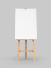 Outdoor advertising ad picture display blank art board easel wooden stand or standee template mock up. 3d illustration.