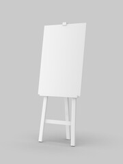 Outdoor advertising ad picture display blank art board easel wooden stand or standee template mock up. 3d illustration.