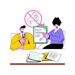Signing non-disclosure agreement isolated cartoon vector illustrations. Applicant signing NDA contract, hiring a worker, headhunting job, HR department, non-disclosure agreement vector cartoon.
