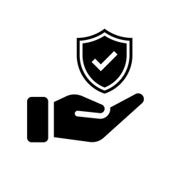 Hand holding shield with check mark icon