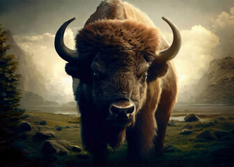 Beautiful Bison Painting, Buffalo Art