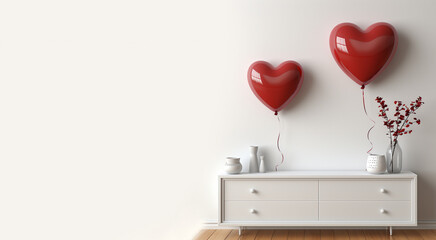 furniture, heart and white wall