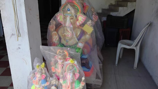 god ganesha statue for sale.Ganesha or Ganapati for sale at a shop on the event of Ganesh festival in India, Eco friendly God Ganesha Statue made from clay