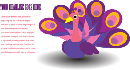 a peacock character design for indian community festival like deepavali or thaipusam