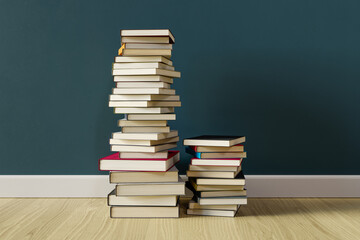 A pile of books with the concept of studying for the school exam, 3d rendering