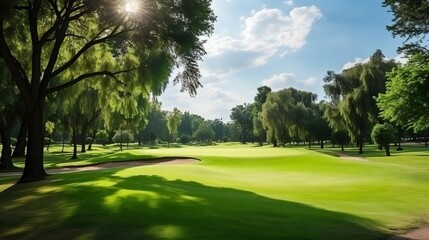 Obraz premium background City park with a pond and greenery