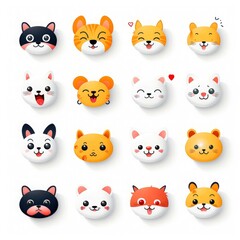 Fototapeta premium Set of animal faces, face emojis, stickers, emoticons,cartoon funny mascot characters face set