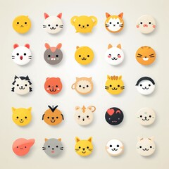 Fototapeta premium Set of animal faces, face emojis, stickers, emoticons,cartoon funny mascot characters face set