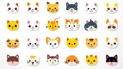 Fototapeta premium Set of animal faces, face emojis, stickers, emoticons,cartoon funny mascot characters face set
