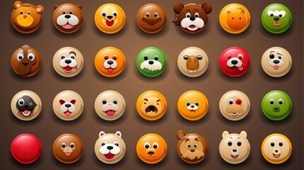 Obraz premium Set of animal faces, face emojis, stickers, emoticons,cartoon funny mascot characters face set