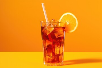 Aperol spritz cocktail isolated over blue background. Italian wine-based cocktail that consists of prosecco, digestive bitters and soda water.