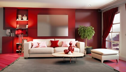modern living room red colour sofa AI generated